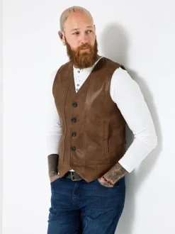 Joe Browns Brown Button-Up Leather Waistcoat
