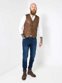 Joe Browns Brown Button-Up Leather Waistcoat