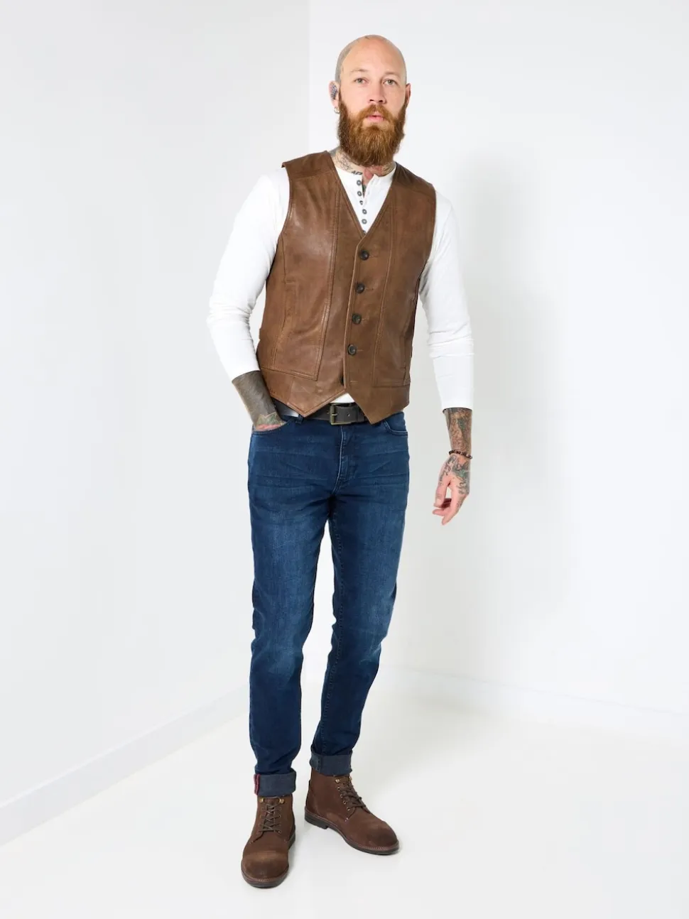 Joe Browns Brown Button-Up Leather Waistcoat