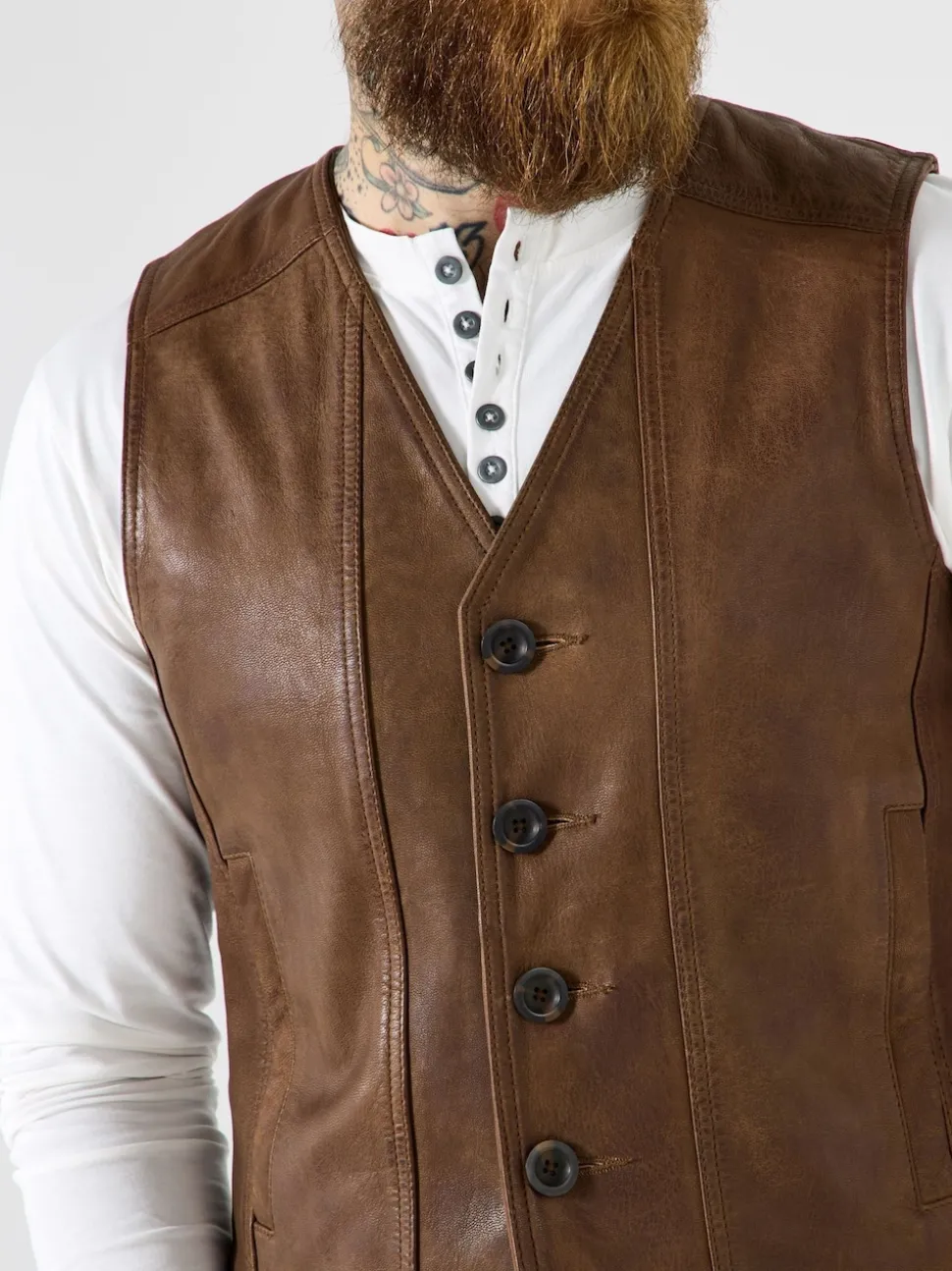 Joe Browns Brown Button-Up Leather Waistcoat