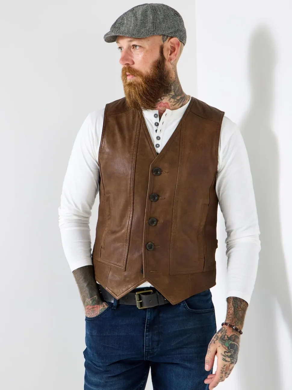 Joe Browns Brown Button-Up Leather Waistcoat