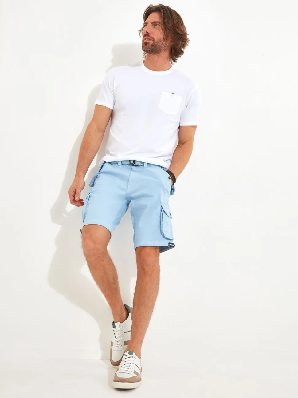 Joe Browns Light Blue Multi Pocket Knee Length Belted Relaxed Fit Camo Cargo Shorts