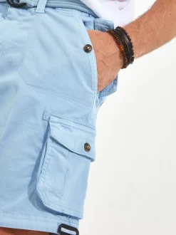 Joe Browns Light Blue Multi Pocket Knee Length Belted Relaxed Fit Camo Cargo Shorts