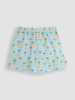 JoJo Maman Bébé Blue Mens Pineapple Printed Swim Shorts