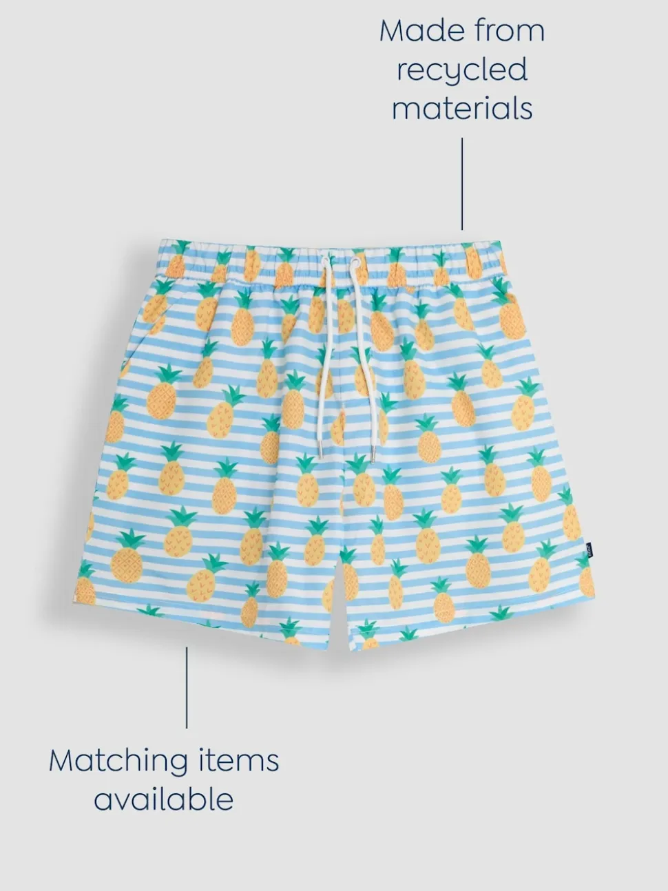 JoJo Maman Bébé Blue Mens Pineapple Printed Swim Shorts