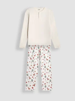 JoJo Maman Bébé Cream Men's Christmas Pyjama Set