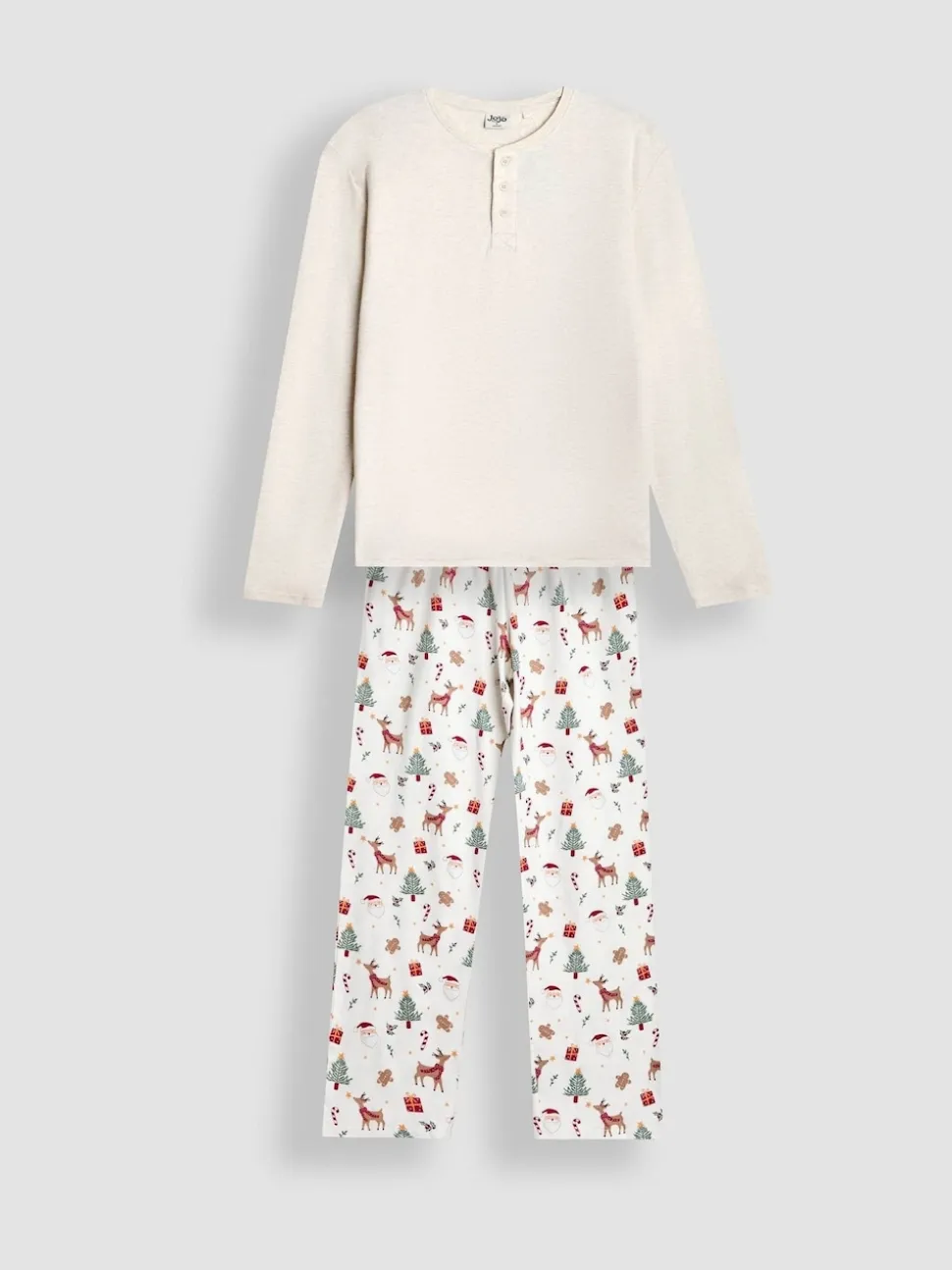JoJo Maman Bébé Cream Men's Christmas Pyjama Set