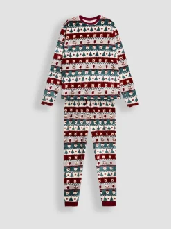 JoJo Maman Bébé Red Men's Christmas Fair Isle Fleece Pyjama Set