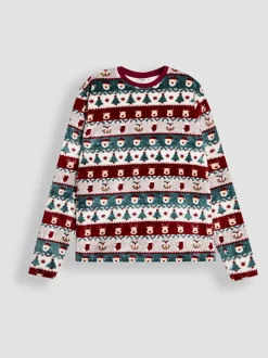 JoJo Maman Bébé Red Men's Christmas Fair Isle Fleece Pyjama Set