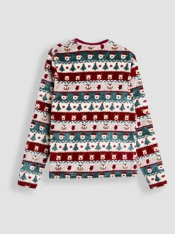 JoJo Maman Bébé Red Men's Christmas Fair Isle Fleece Pyjama Set