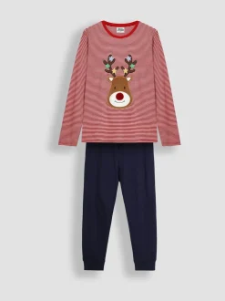 JoJo Maman Bébé Red Mens Reindeer Pyjamas Set