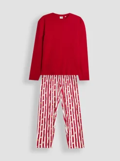 JoJo Maman Bébé Red Men's Stripe Christmas Pyjama Set