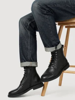 Jones Bootmaker Black Davide Leather Wide Fit Military Boots