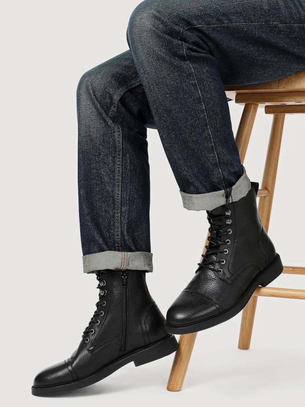 Jones Bootmaker Black Davide Leather Wide Fit Military Boots