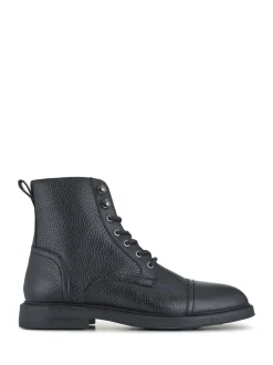 Jones Bootmaker Black Davide Leather Wide Fit Military Boots