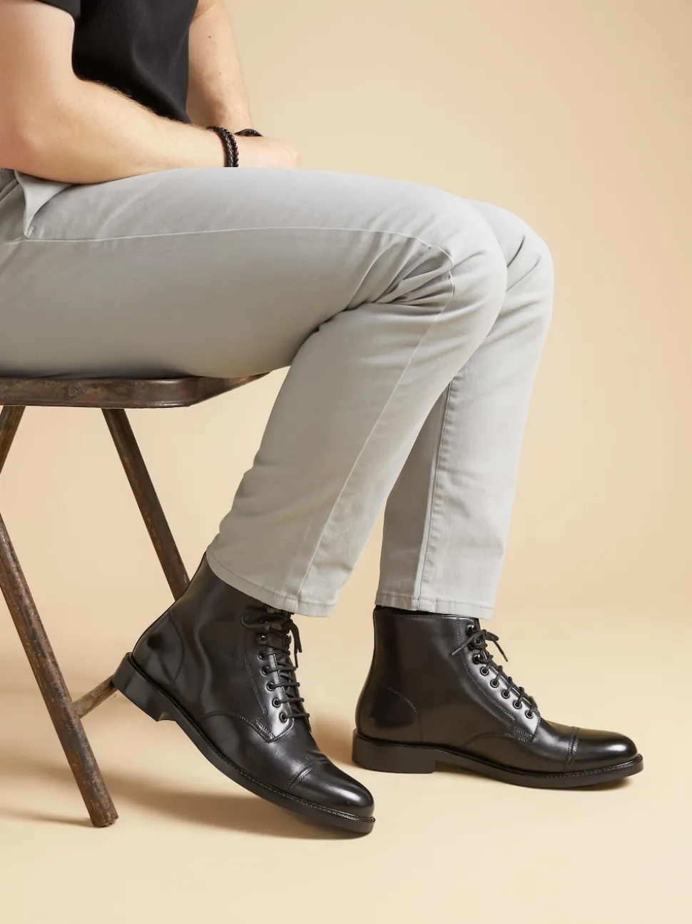 Jones Bootmaker Black Finch Leather Lace-Up Boots