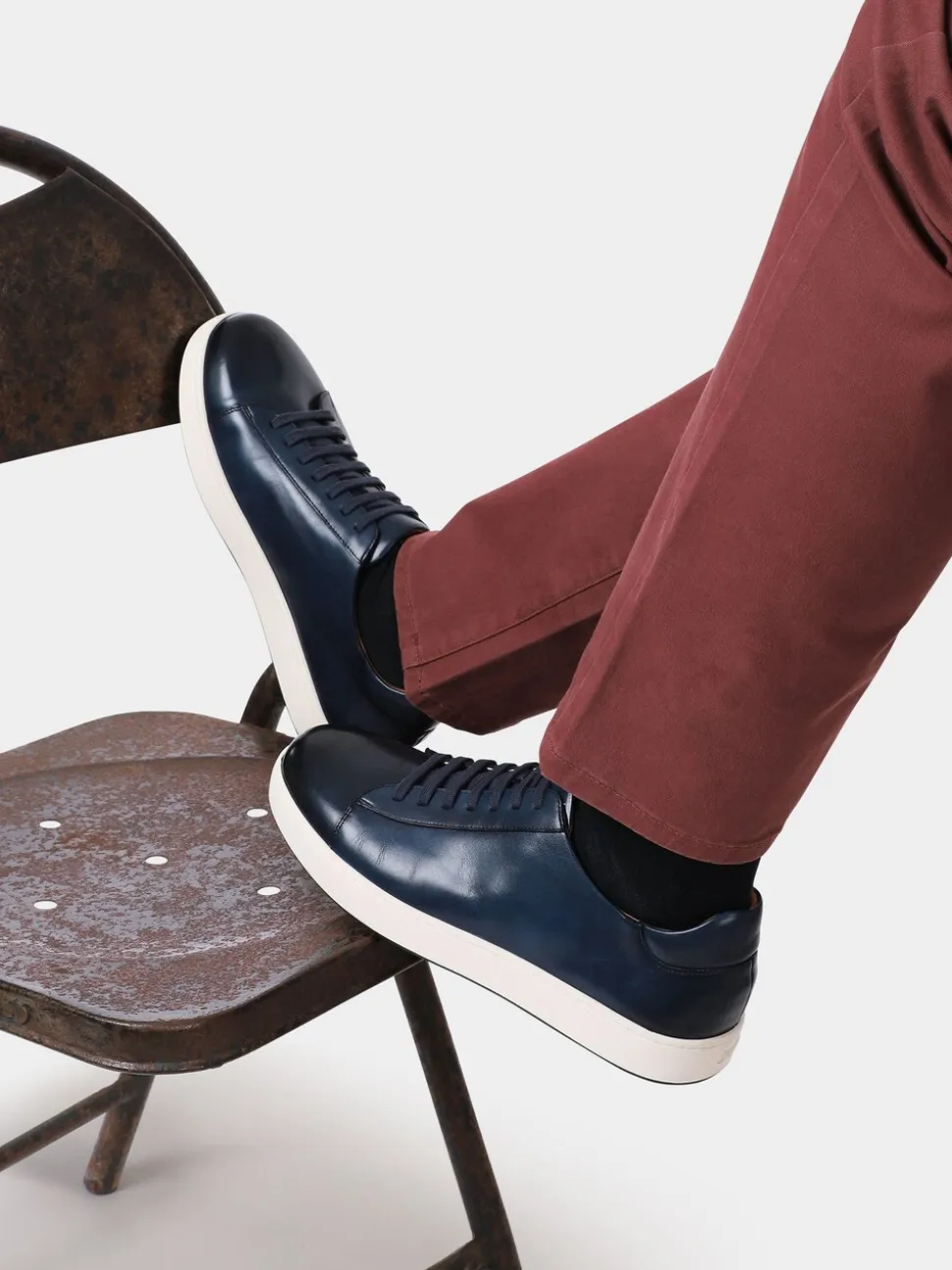 Jones Bootmaker Blue Simone Wide-Fit Leather Trainers
