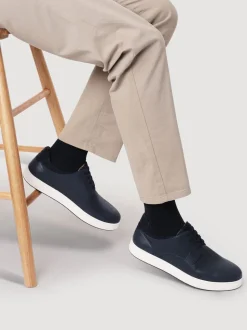 Jones Bootmaker Blue Stevenage Wide Fit Leather Trainers