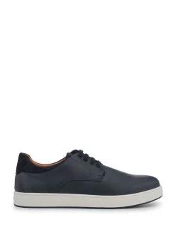 Jones Bootmaker Blue Stevenage Wide Fit Leather Trainers