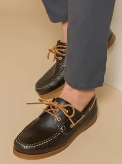 Jones Bootmaker Brown black Parsons Leather Boat Shoes