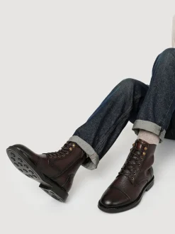 Jones Bootmaker Brown Davide Leather Wide Fit Military Boots