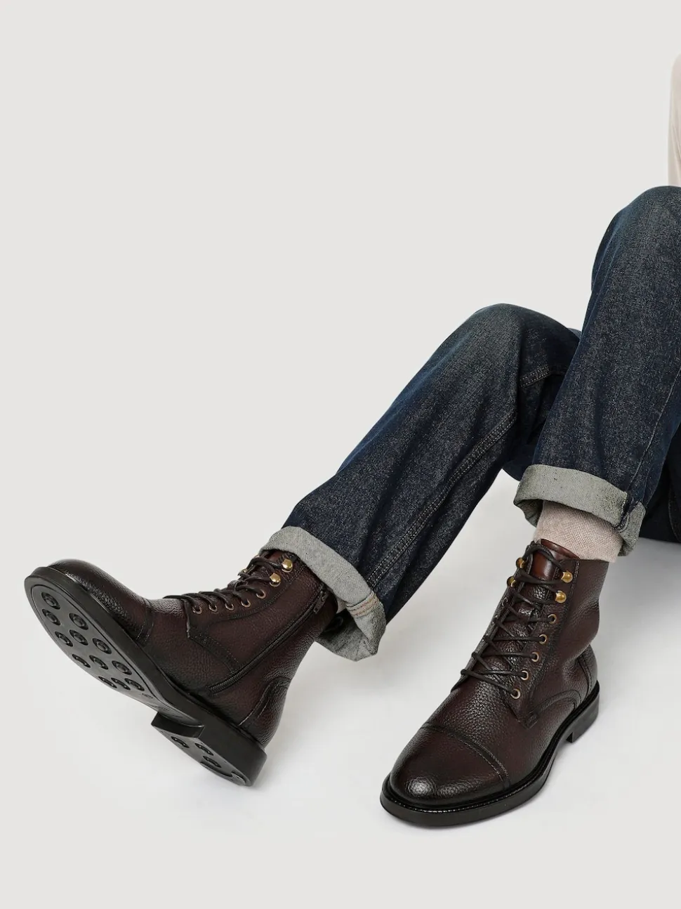 Jones Bootmaker Brown Davide Leather Wide Fit Military Boots