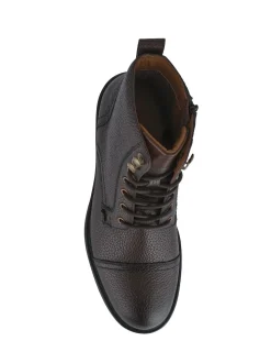 Jones Bootmaker Brown Davide Leather Wide Fit Military Boots