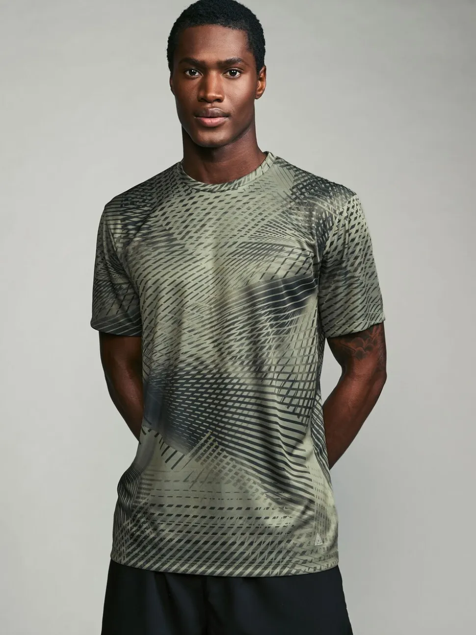 Khaki Green Active Gym Printed Training T-Shirt