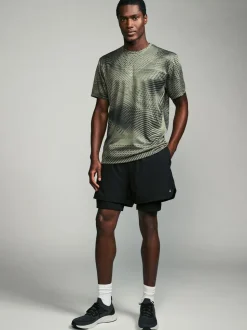 Khaki Green Active Gym Printed Training T-Shirt