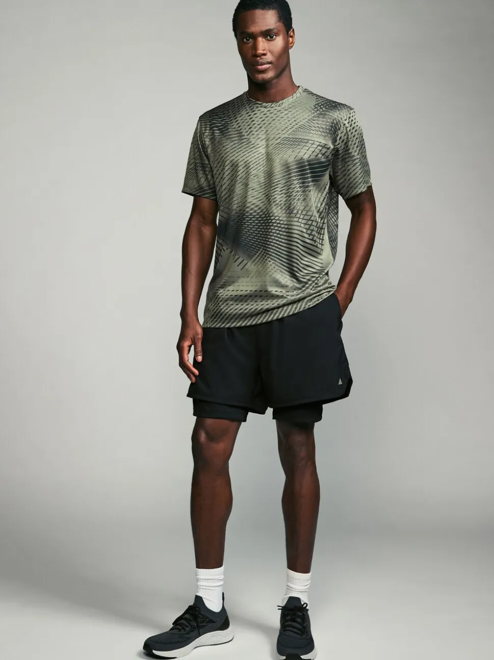 Khaki Green Active Gym Printed Training T-Shirt