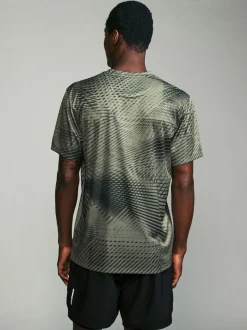 Khaki Green Active Gym Printed Training T-Shirt
