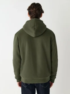 Khaki Green Borg Fleece Lined Full Zip Hoodie