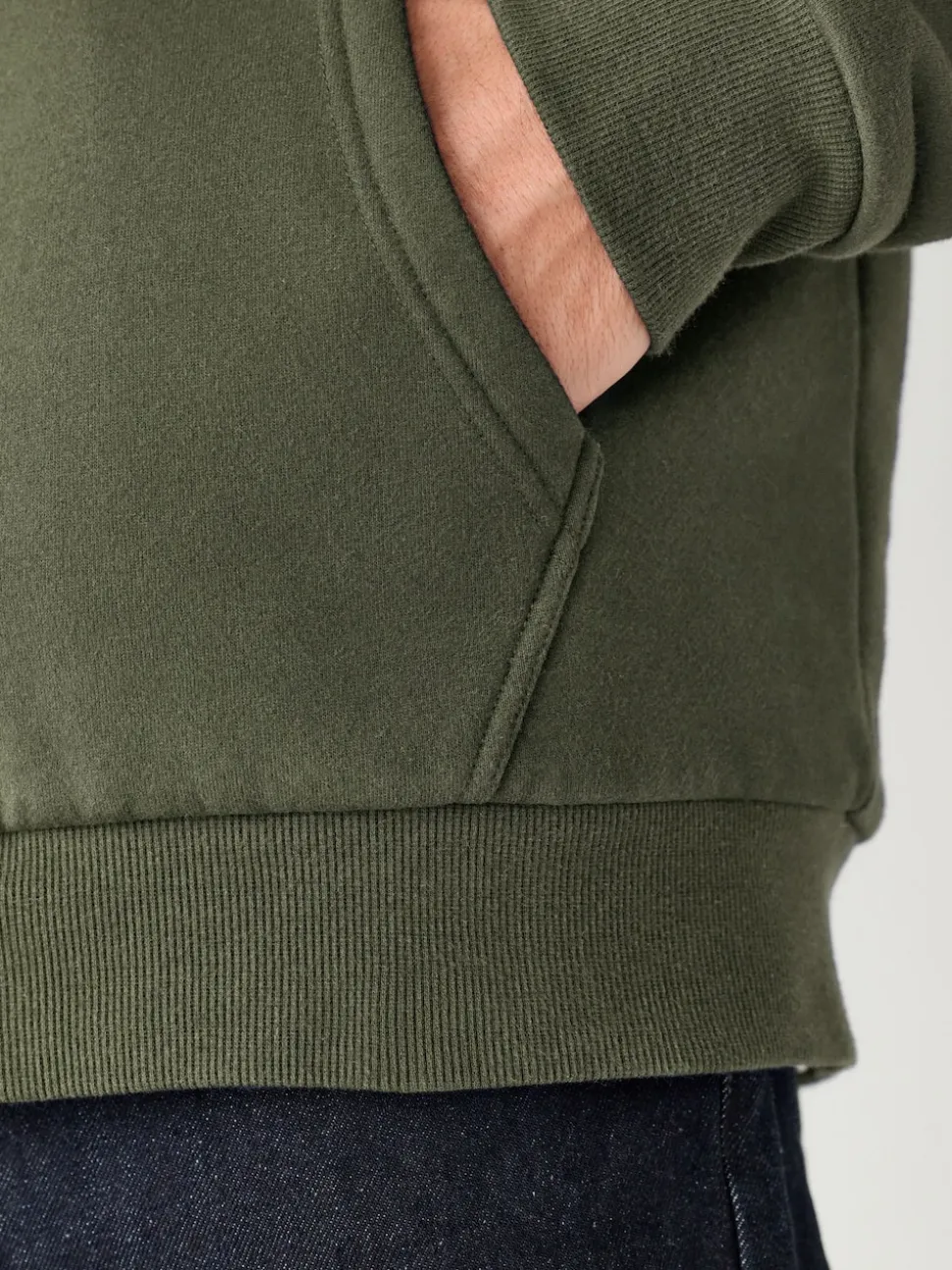 Khaki Green Borg Fleece Lined Full Zip Hoodie
