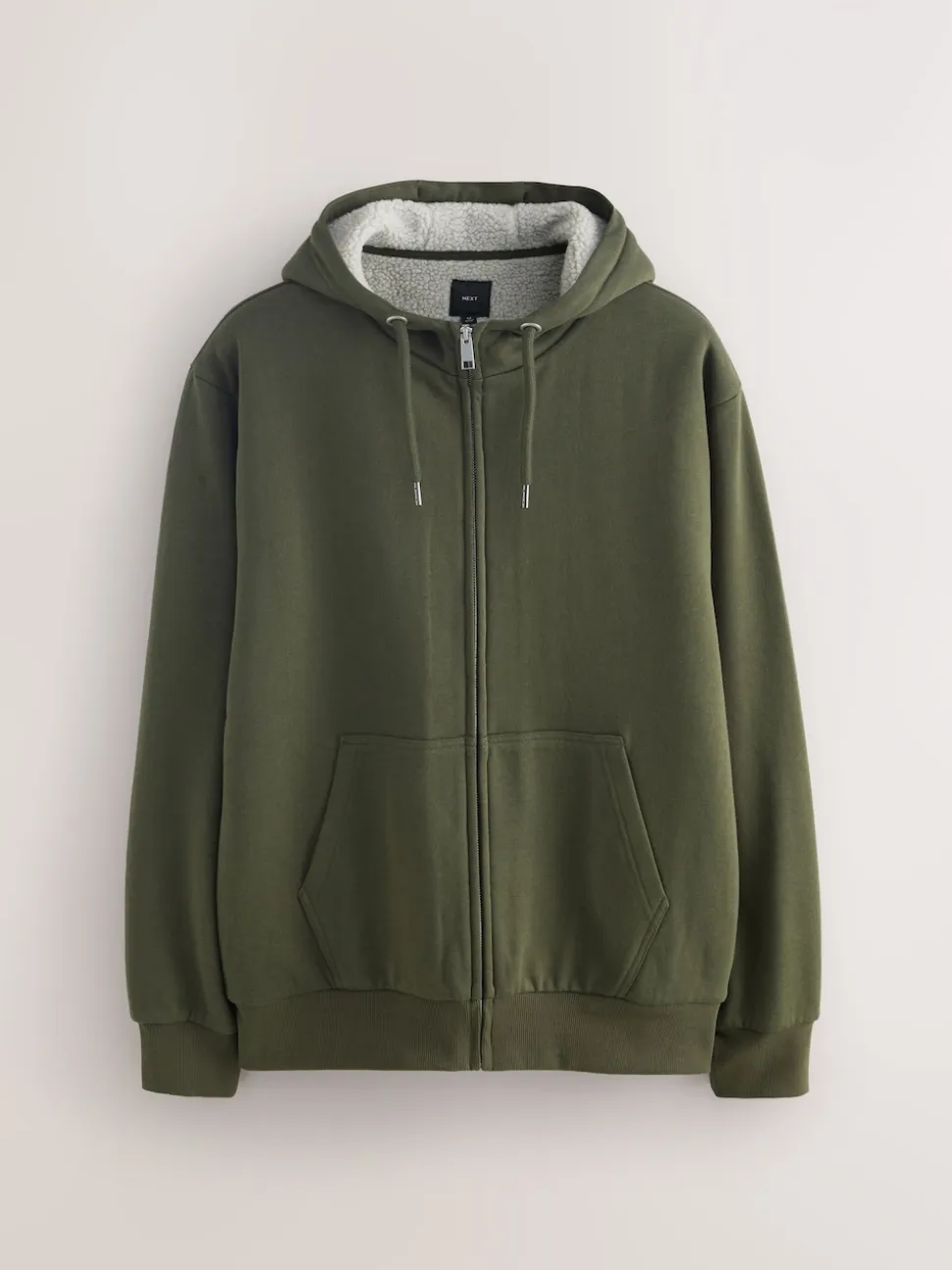 Khaki Green Borg Fleece Lined Full Zip Hoodie