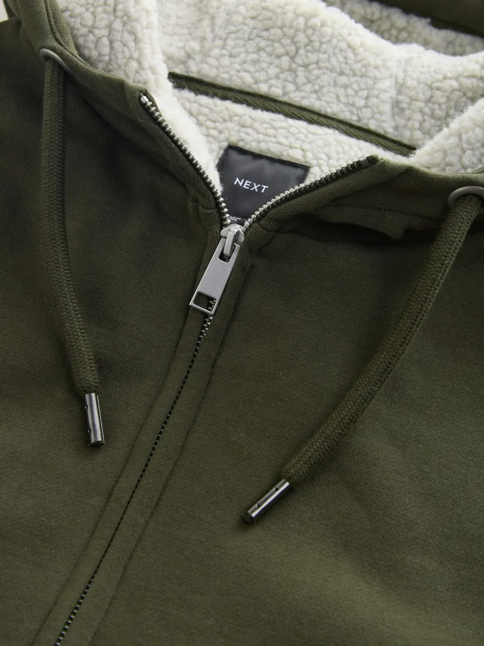 Khaki Green Borg Fleece Lined Full Zip Hoodie