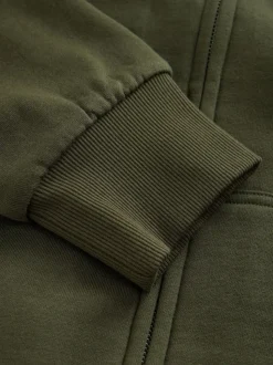 Khaki Green Borg Fleece Lined Full Zip Hoodie