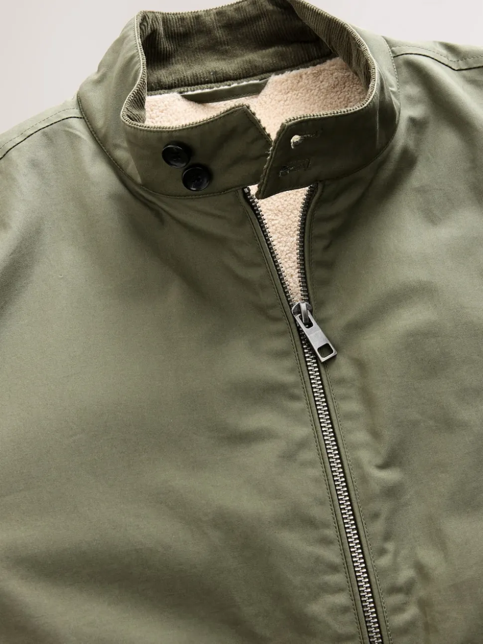 Khaki Green Borg Lined Shower Resistant Harrington Jacket