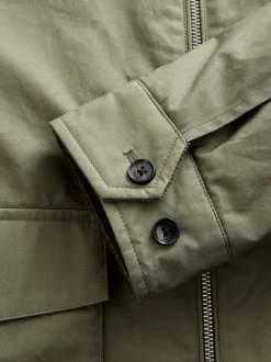 Khaki Green Borg Lined Shower Resistant Harrington Jacket