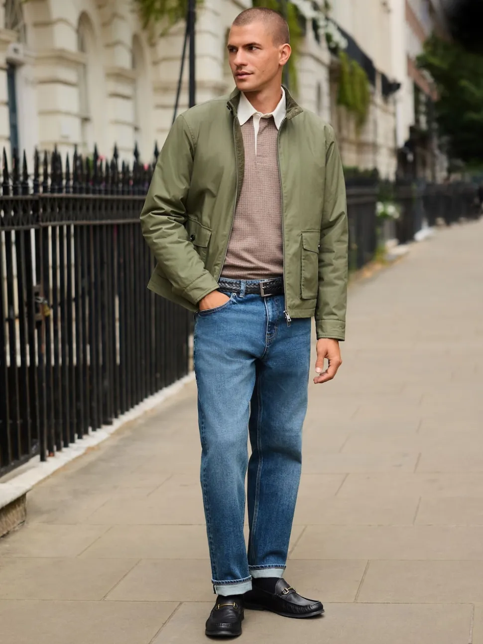 Khaki Green Borg Lined Shower Resistant Harrington Jacket