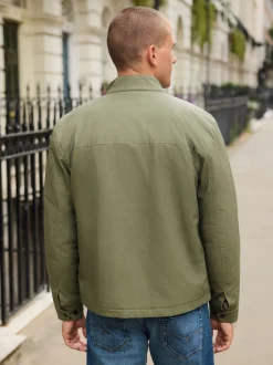Khaki Green Borg Lined Shower Resistant Harrington Jacket