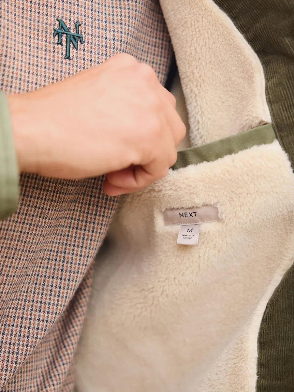 Khaki Green Borg Lined Shower Resistant Harrington Jacket