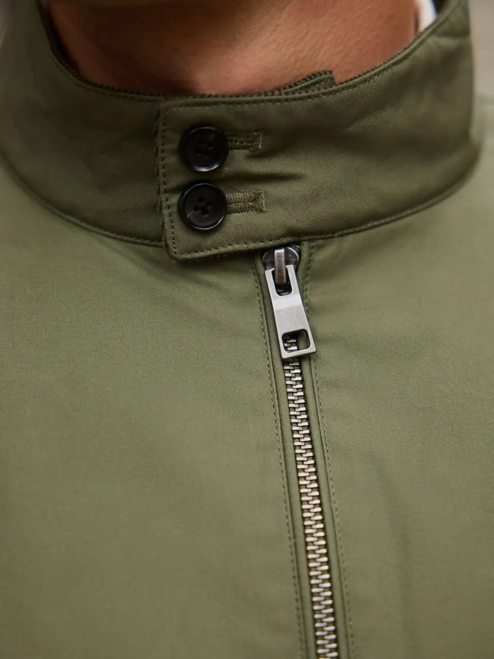 Khaki Green Borg Lined Shower Resistant Harrington Jacket