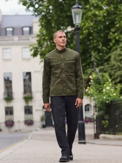 Khaki Green Borg Lined Zip Through Funnel Jacket