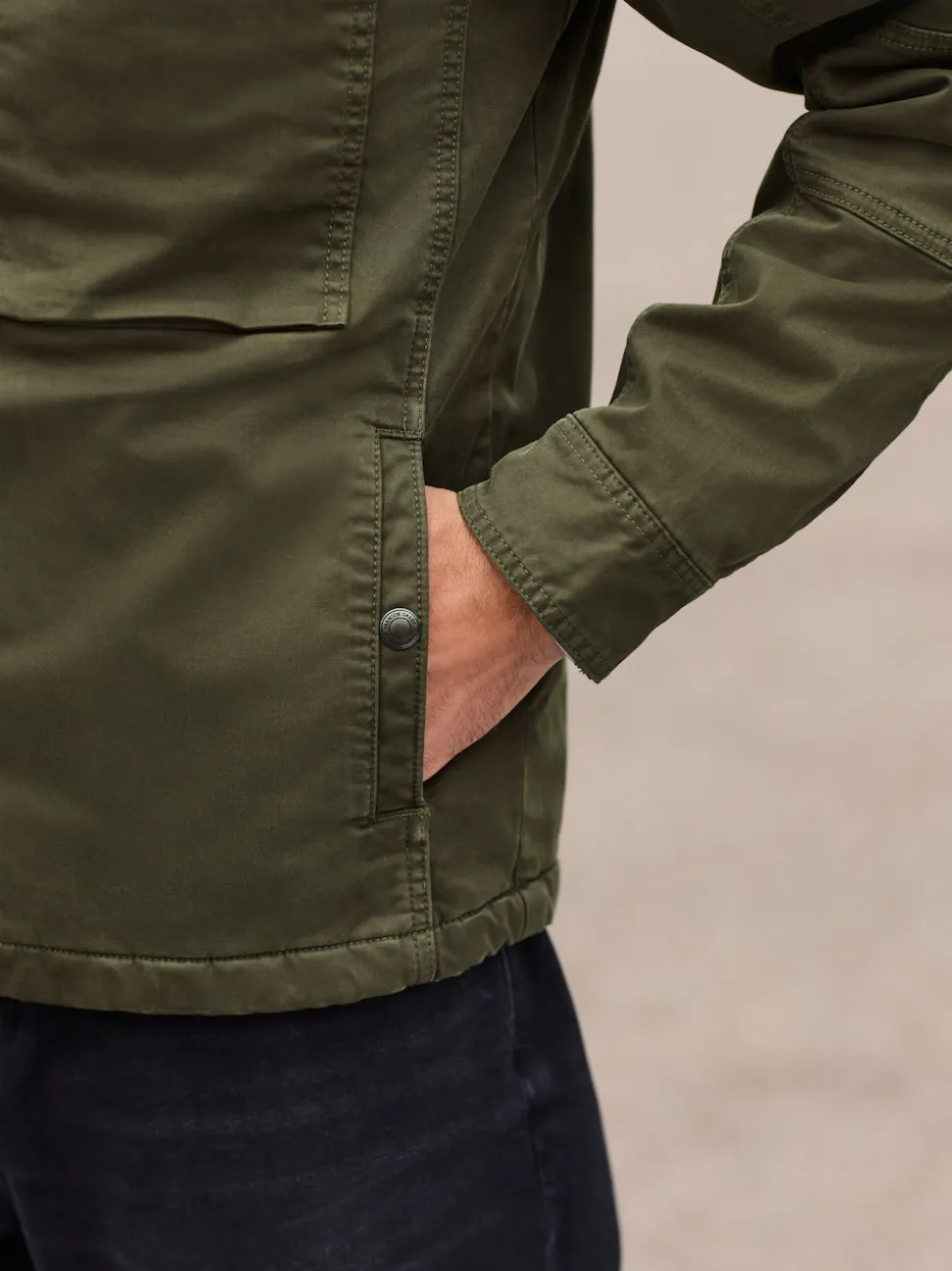 Khaki Green Borg Lined Zip Through Funnel Jacket