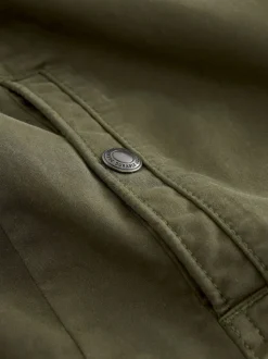 Khaki Green Borg Lined Zip Through Funnel Jacket