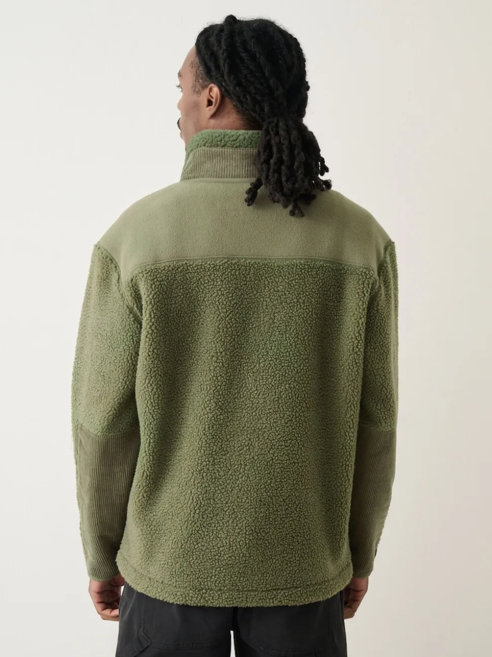 Khaki Green Cord Block Zip Through Funnel Fleece