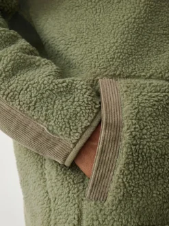 Khaki Green Cord Block Zip Through Funnel Fleece