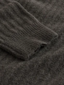 Khaki Green Cosy Rib Knit Long Sleeve Polo Shirt with Wool