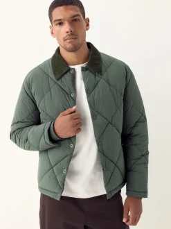Khaki Green Diamond Quilted Padded Jacket