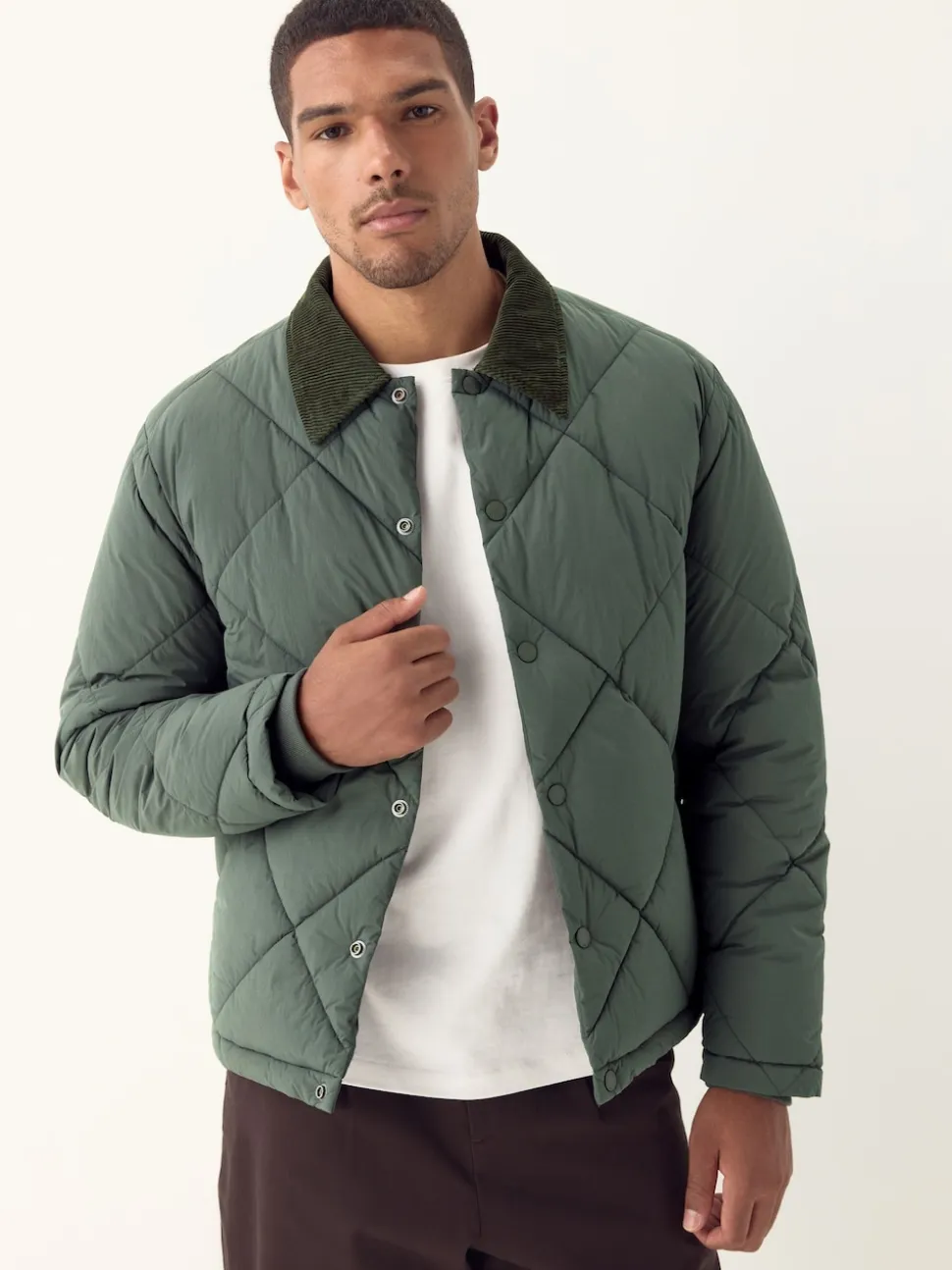 Khaki Green Diamond Quilted Padded Jacket